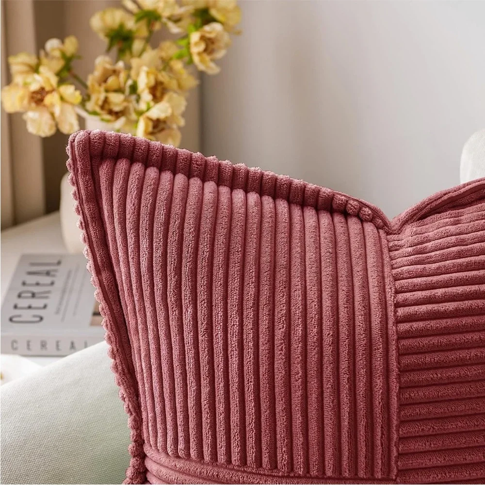 Pink Stripe Texture Corduroy Farmhouse Pillow Cover Luxury Soft Pillow Cover Set